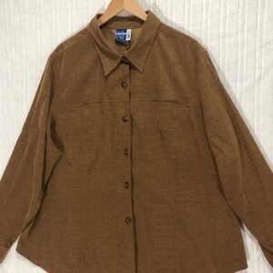 Venezia Jeans Brown Button Down Top Alligator Print Long Sleeve Shirt